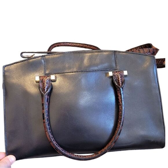 Brahmin Women's Black Leather Brown Croc Greta Crossbody Satchel - Picture 3 of 8